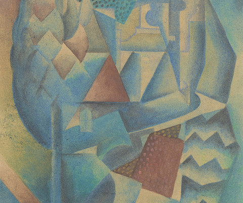 Jean Metzinger (Nantes, France, 1883 - 1956, Paris, France), "Village dans un paysage (Village in a Landscape)," circa 1916, watercolor on paper, 10 1/4 × 6 3/4 in. Arkansas Museum of Fine Arts Foundation Collection: Purchase, Tabriz Fund. 1999.001.