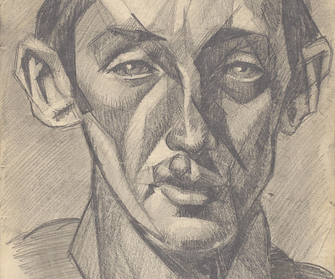 György János Simon (Trieste, Hungary, 1894 - 1968, Leeds, England), "Portrait of an Officer," 1917, graphite on paper, 13 × 8 1/4 in. Arkansas Museum of Fine Arts Foundation Collection: Gift of Jackye and Curtis Finch, Jr., in honor of Lisa and Sam Baxter. 2013.016.020.