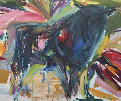 Elaine de Kooning (New York, New York, 1918 - 1989, Southampton, New York), "Standing Bull," 1958, oil and acrylic on canvas, 78 1/4 x 108 1/4 in., Arkansas Museum of Fine Arts Foundation Collection: Gift of Robert Mallary. 1973.024.