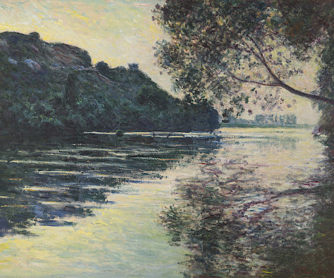 Claude Monet (Paris, France, 1840 - 1926, Giverny, France), "Effet de Soleil Couchant sur la Seine à Port-Villez (Effect of the Sun Setting on the Seine at Port-Villez)," 1883, oil on canvas, 29 x 36 3/8 in., On loan from the Jackson T. Stephens Charitable Trust for Art. XL.2000.002.004. Photography by Edward C. Robison III.