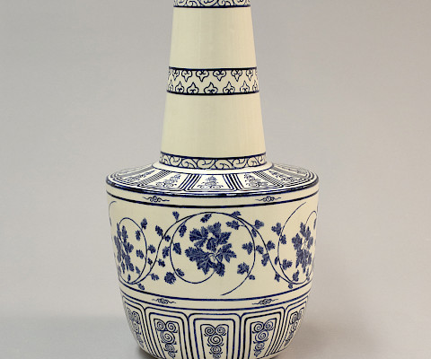 Christian Dinh (St. Petersburg, Florida, 1992 - ), "Cilantro Vase," 2023, porcelain, 15 1/2 x 9 1/2 x 9 1/2 in., Courtesy of William Lowe Waller, III. Photography by Selina McKane.