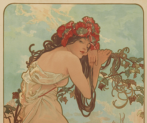 Alphonse Mucha (Ivancice, Czech Republic, 1860 - 1939, Prague, Czech Republic), "Summer," 1896, Color lithograph, 44 3/4 in. x 25 1/4 in. x 1 1/8 in., Photograph by Edward Pollard, Image courtesy of the Chrysler Museum of Art, © Alphonse Mucha.