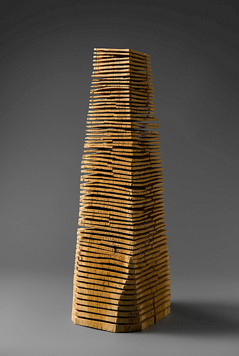 David Nash (Esher, England, 1945 - ), "Crack & Warp Column," 2003, chainsaw carved white oak, 33 1/4 x 11 1/4 x 11 1/4 in., Arkansas Museum of Fine Arts Foundation Collection: Purchased with a gift from John and Robyn Horn. Photography by Edward C. Robison III. 2004.005.001.
