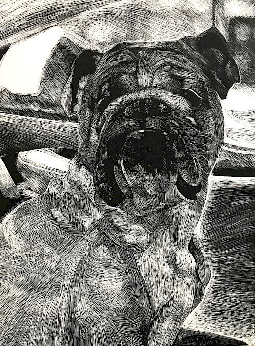 Autumn N., Bentonville, Hamish’s Favorite Ride, scratchboard, 11 x 8.5 in.