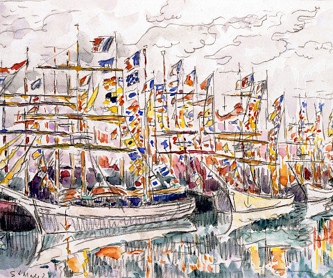 Paul Signac (Paris, France, 1863 - 1935, Paris, France), "Saint-Malo, les pavois (Saint-Malo, The Flags)," 1928, watercolor and graphite on paper, 11 3/16 x 17 3/16 in., Arkansas Museum of Fine Arts Foundation Collection: Gift of James T. Dyke. 1999.065.084.