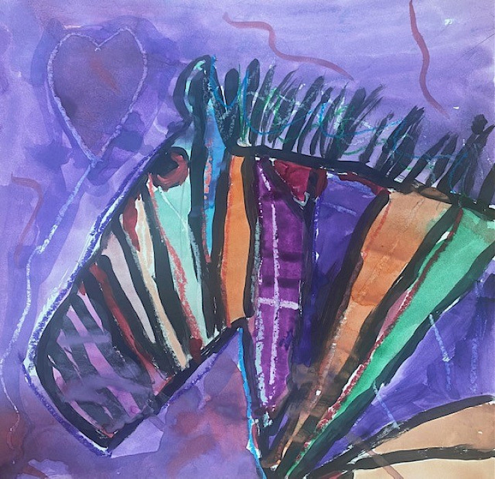 Nebula L., "Rainbow Zebra," tempera paint, Kindergarten, Theodore Jones Elementary, Art Educator: Jessica Harris.