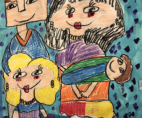 Honorable Mention & Teacher's Choice: Braylee S., "LOVE," oil pastel and watercolor, First Grade, Landmark Elementary PCSSD, Art Educator: Kelly Emerson.