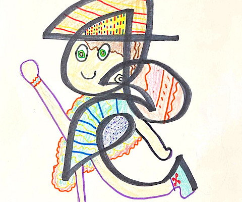 Kirstyn H., "Skipping Along," mixed media, Second Grade, Gibbs International Magnet, Art Educator: Blair Ray.