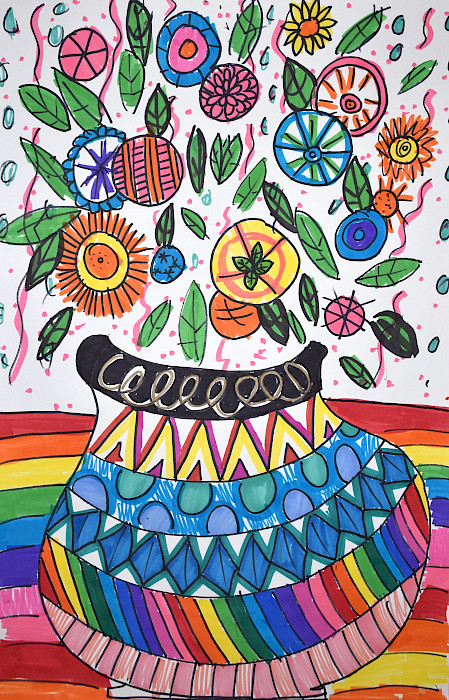 Honorable Mention: Kennedy F., "Flowers," marker, Third Grade, Episcopal Collegiate Lower School, Art Educator: Jessica McSpadden.