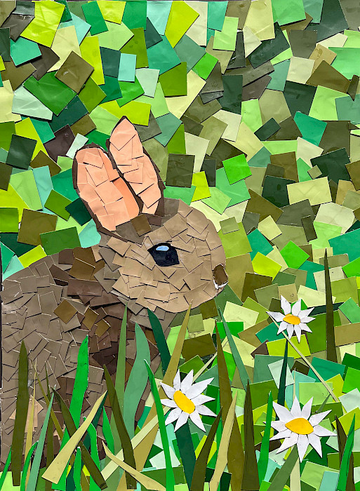 Best In Class: Sarah S., "Bunny in the Meadow," cut paper, Fifth Grade, C D Creative Studio, Art Educator: Cynthia Delahunt.