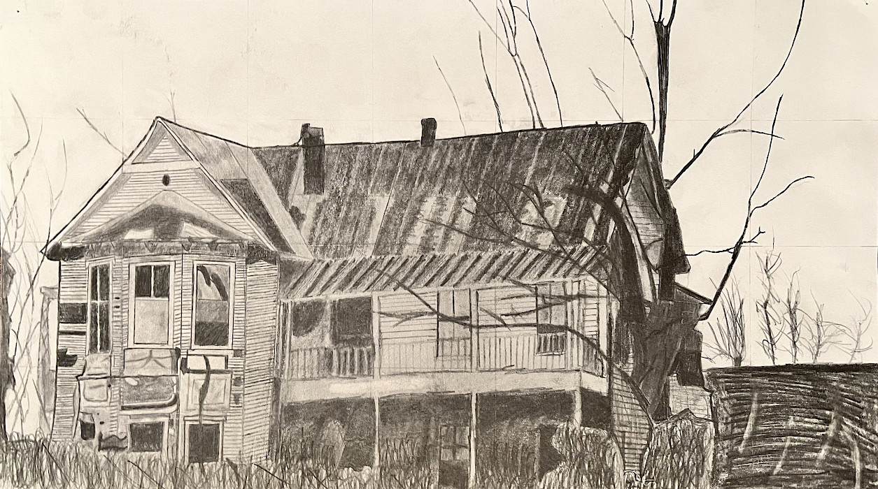 Bradley L., "Aunt T's House," graphite, Seventh Grade, Highland Middle School, Art Educator: Michale Riggs.