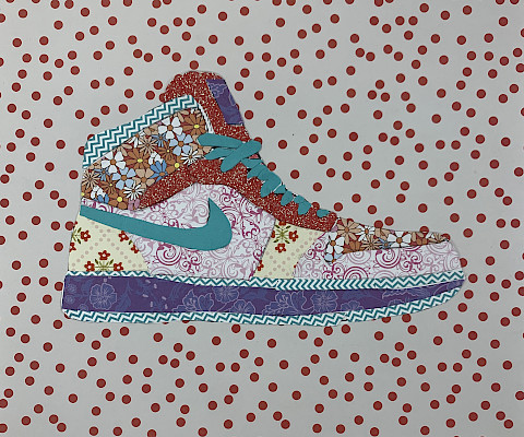 Izzy P., "Talk a Walk in My Shoes," collage, Seventh Grade, Immaculate Conception Catholic School NLR, Art Educator: Christi Callaway.