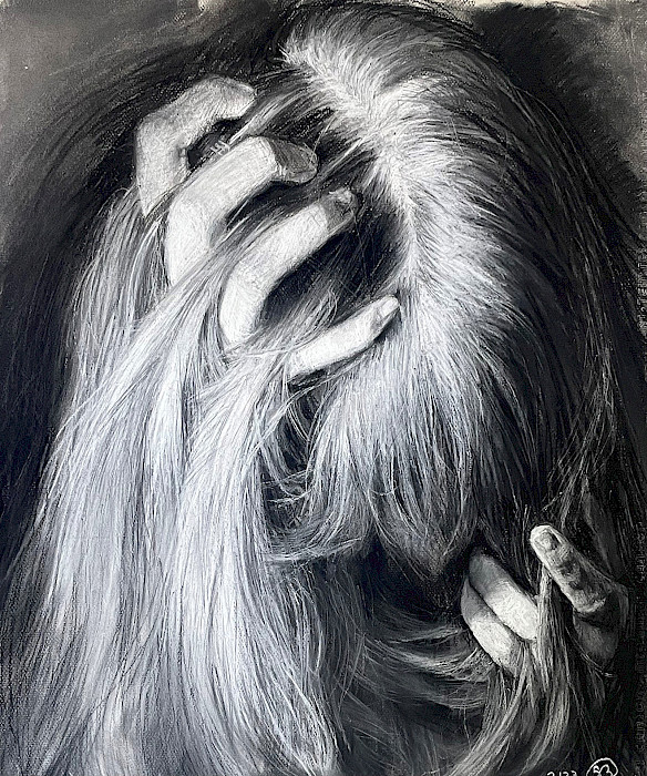 Best In Class & Teacher's Choice: Sasha B., "The Morning Battle," charcoal, Ninth Grade, Little Rock Central High School, Art Educator: Jason McCann.