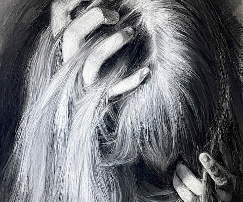 Best In Class & Teacher's Choice: Sasha B., "The Morning Battle," charcoal, Ninth Grade, Little Rock Central High School, Art Educator: Jason McCann.