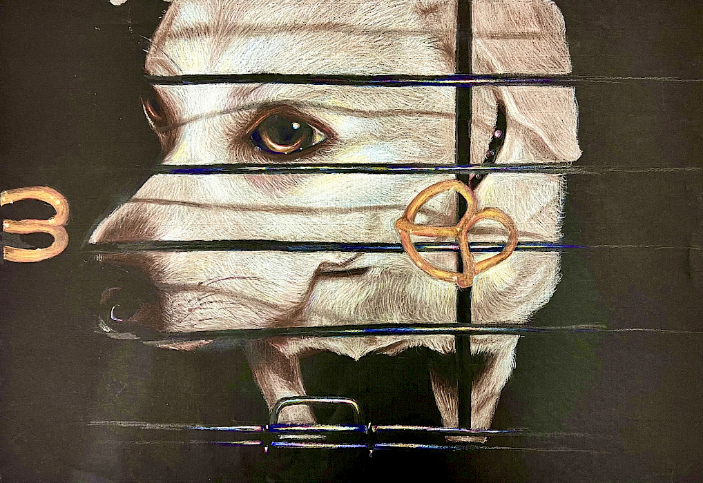 Honorable Mention: Elanna O., "Nibbler," colored pencil on black paper, Eleventh Grade, Cabot High School, Art Educator: Christine Guenard.