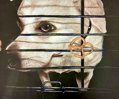 Honorable Mention: Elanna O., "Nibbler," colored pencil on black paper, Eleventh Grade, Cabot High School, Art Educator: Christine Guenard.