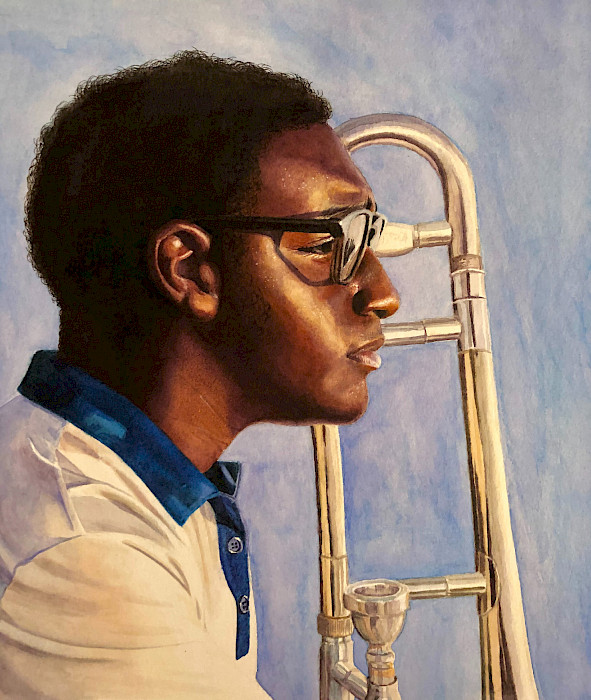 Best In Class & Teacher's Choice: Mikki Y., "In the Stands," watercolor, Twelfth Grade, Sylvan Hills High School, Art Educator: Neilann Verdell.