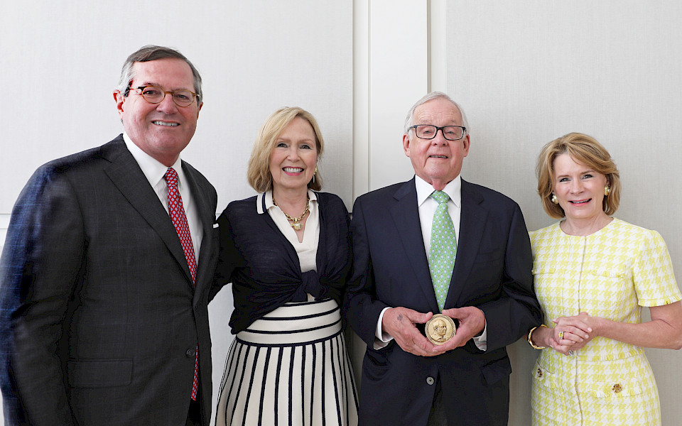 Photo of Warren Stephens, Isabel Anthony, John Ed Anthony, and Harriet Stephens at the presentation of the Winthrop Rockefeller Award on May 15, 2023.